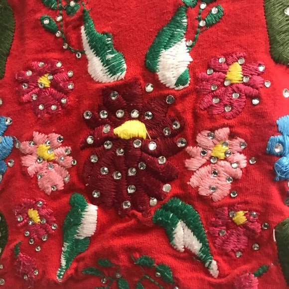 Joystick Johnny Was crystal dove cream red applique embroidered zip hoodie L - Picture 8 of 13